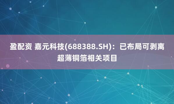 盈配资 嘉元科技(688388.SH)：已布局可剥离超薄铜箔相关项目